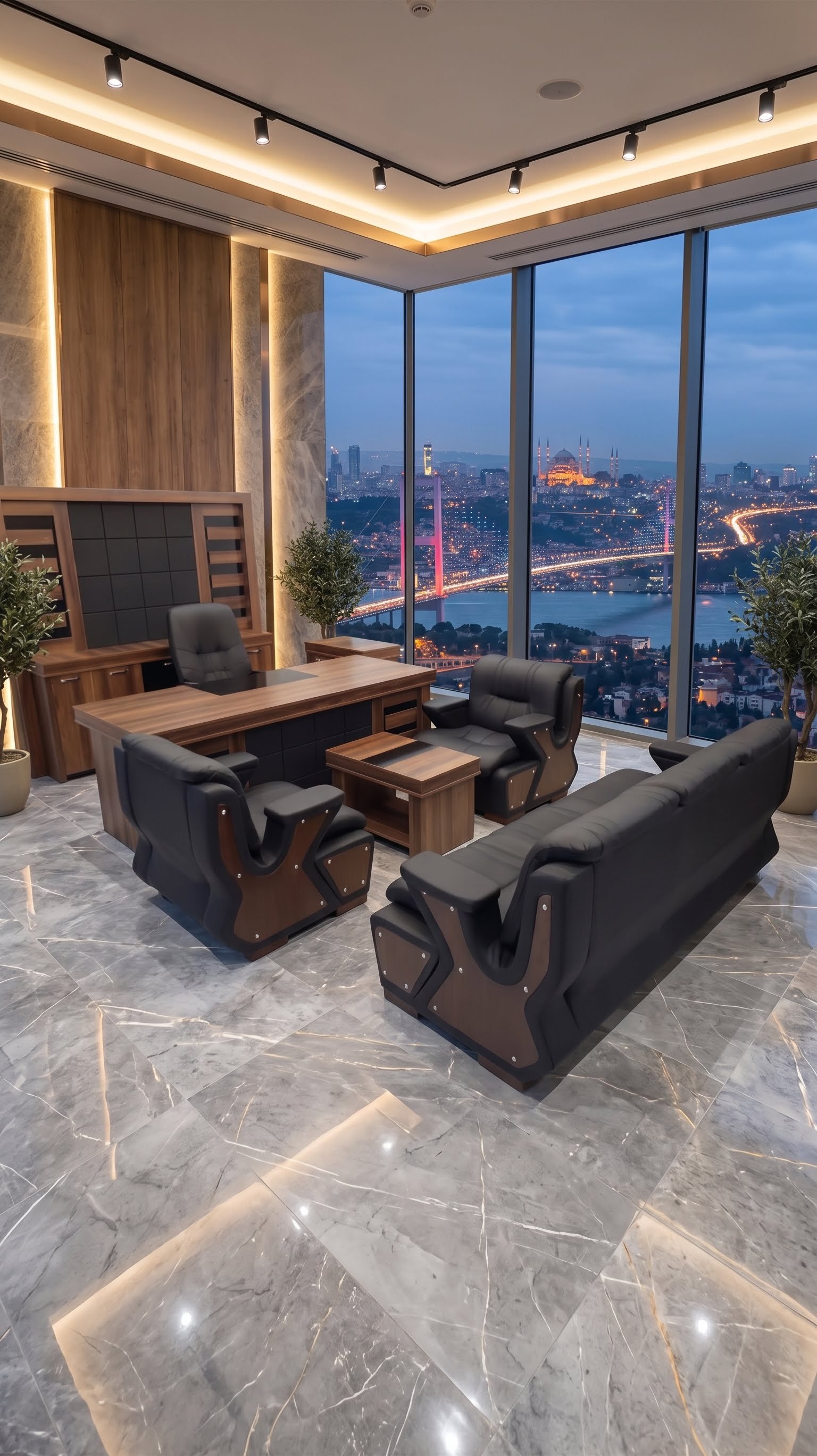 Panorama Ahşap ve Siyah Bloklu Makam Takımı