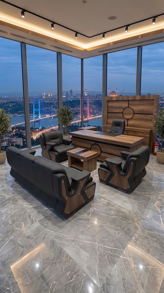 Bosphorus Dairesel Ahşap ve Siyah Detaylı Makam Takımı