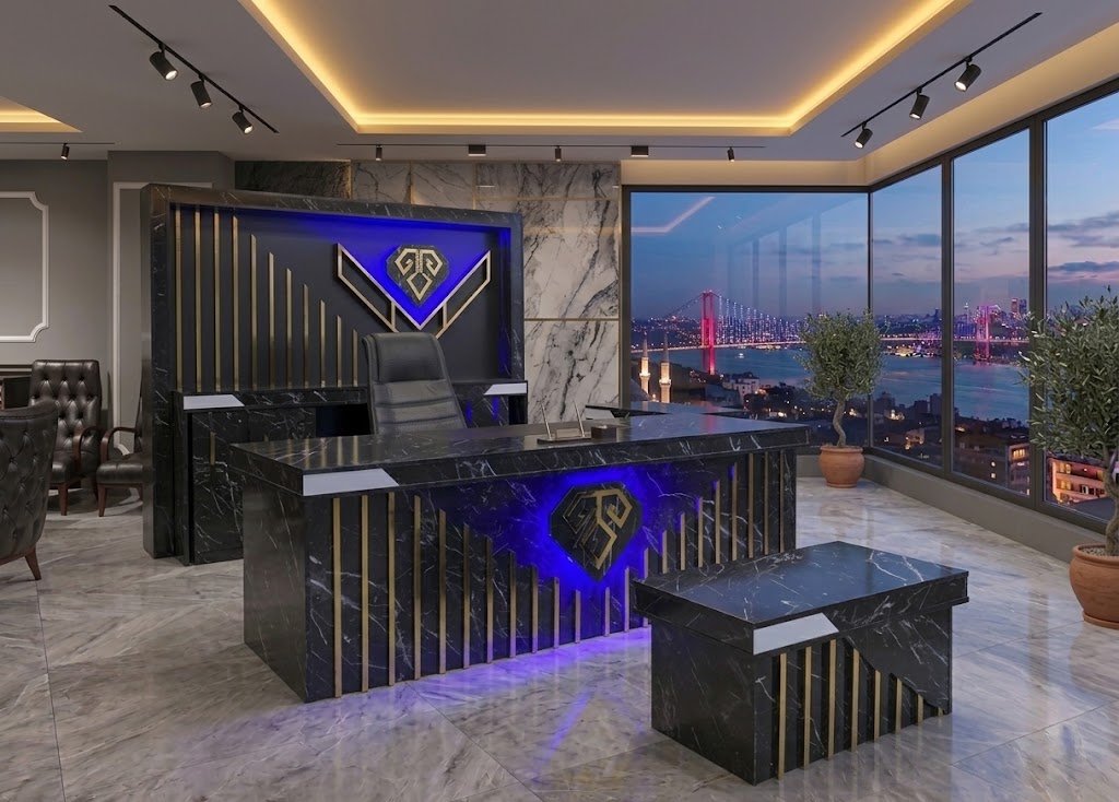 Imperium Siyah Mermer ve Gold Işıklı Makam Takımı