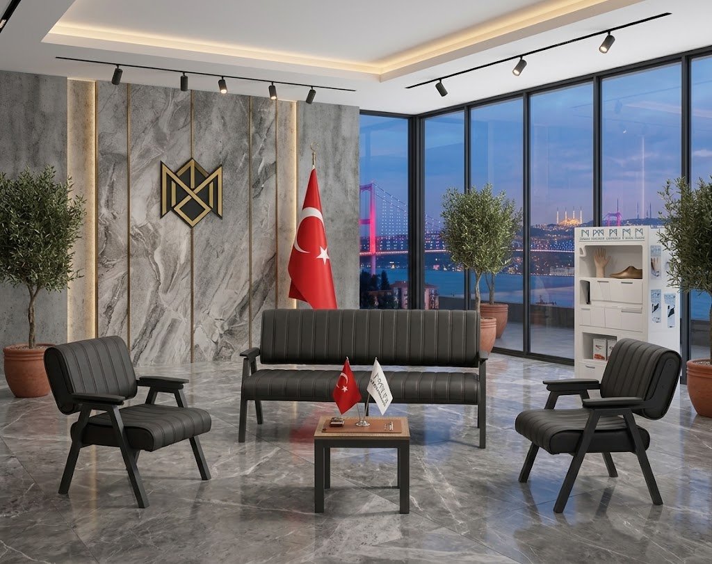 Minimalist Dikey Dikişli Siyah Deri Ofis Koltuk Takımı