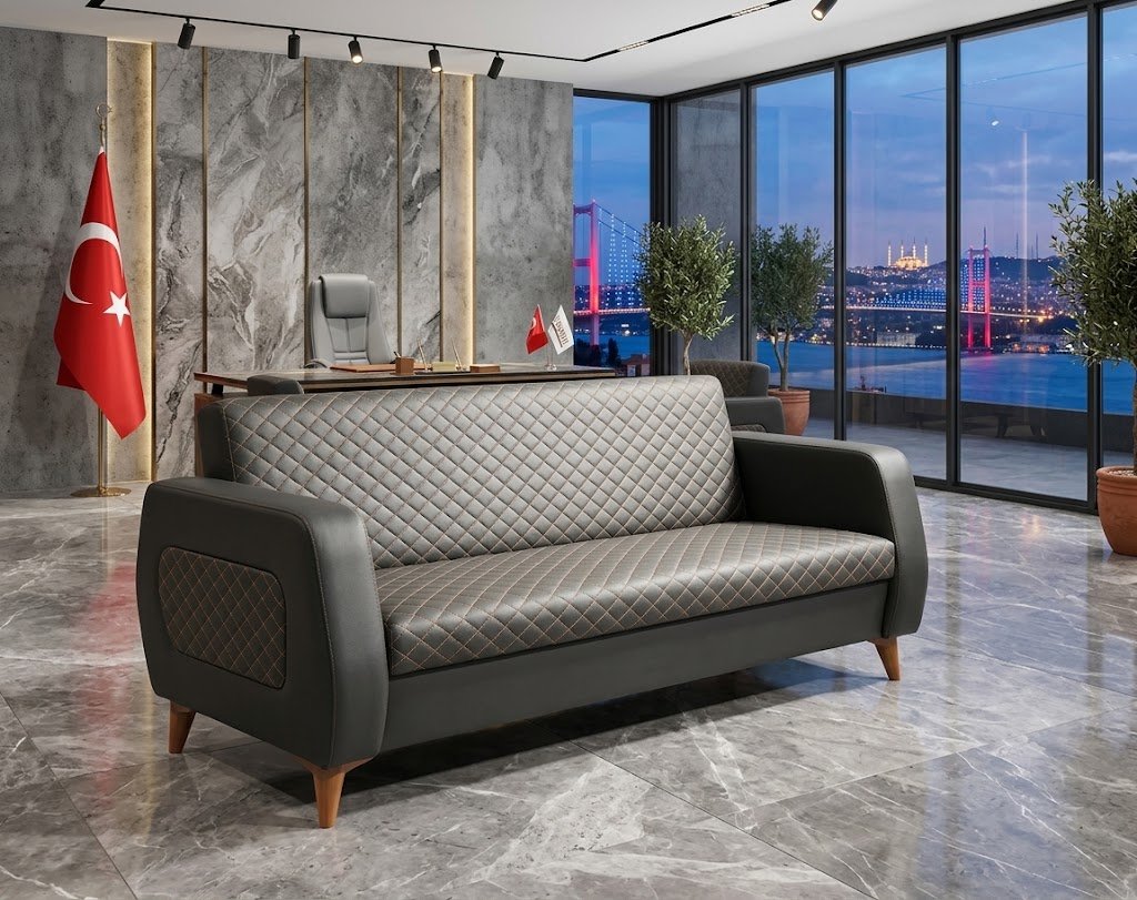 Lidya Baklava Kapitone ve Kavisli Deri Ofis Koltuk Takımı